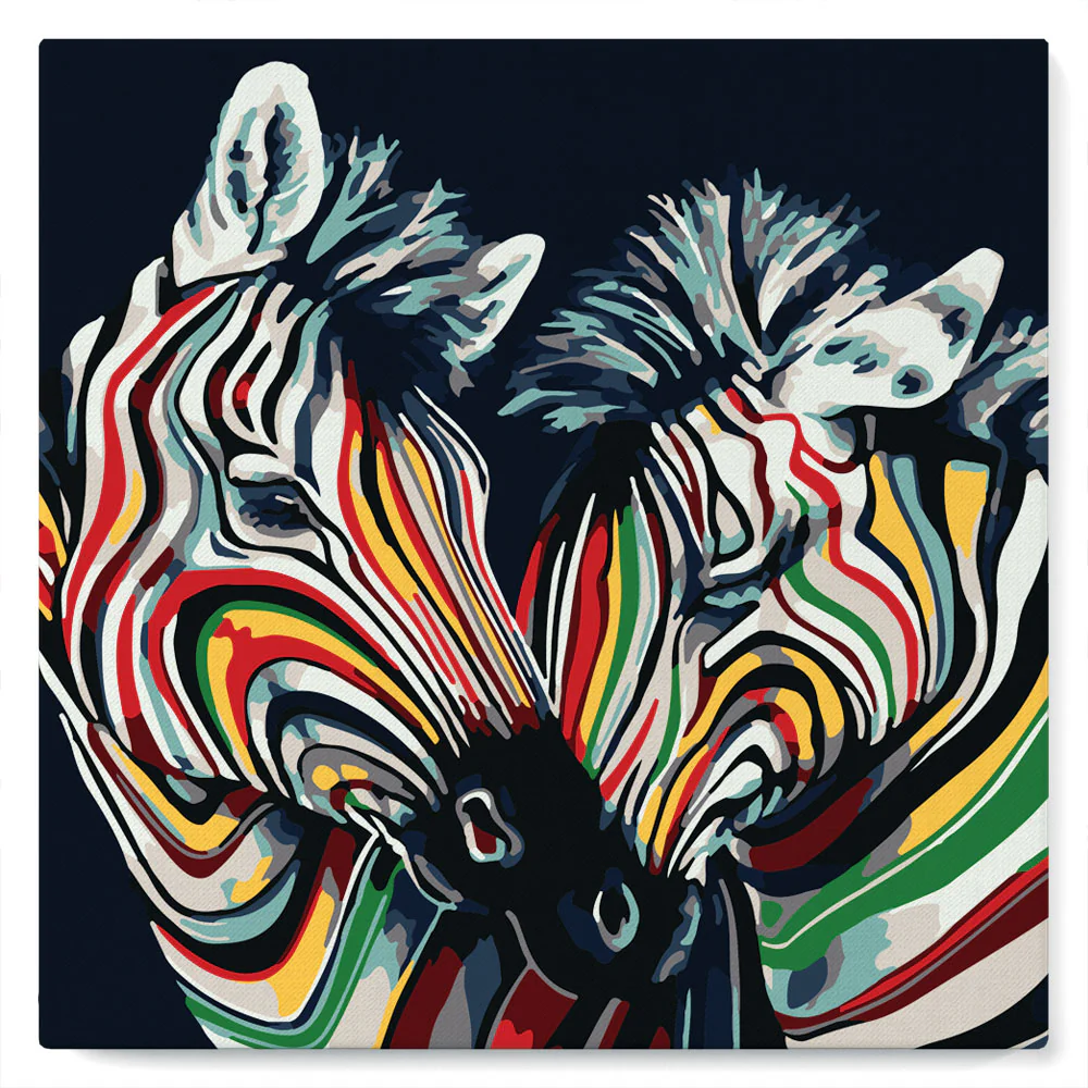 Mini Paint by numbers Couple of Colourful Zebras 20x20cm already framed - Image 2