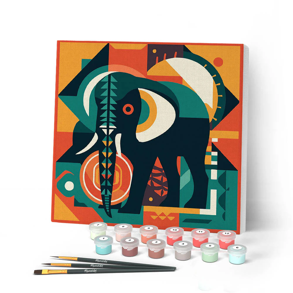 Mini Paint by numbers Elephant Art-Deco Inspired Abstract 20x20cm already framed