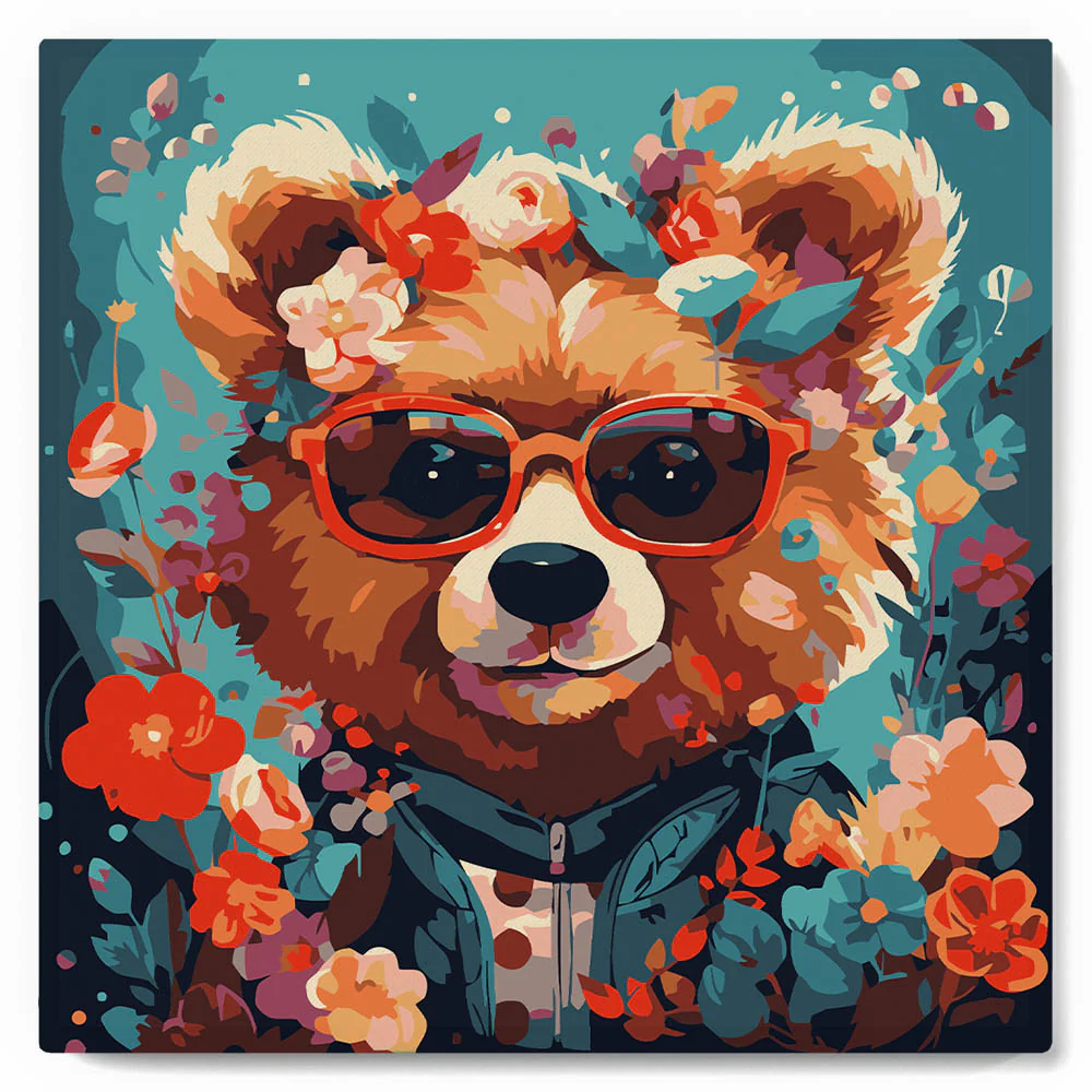 Mini Paint by numbers Fantasy Bear and Flowers 20x20cm already framed - Image 2