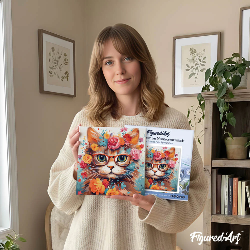 Mini Paint by numbers Fantasy Cat and Flowers 20x20cm already framed - Image 12
