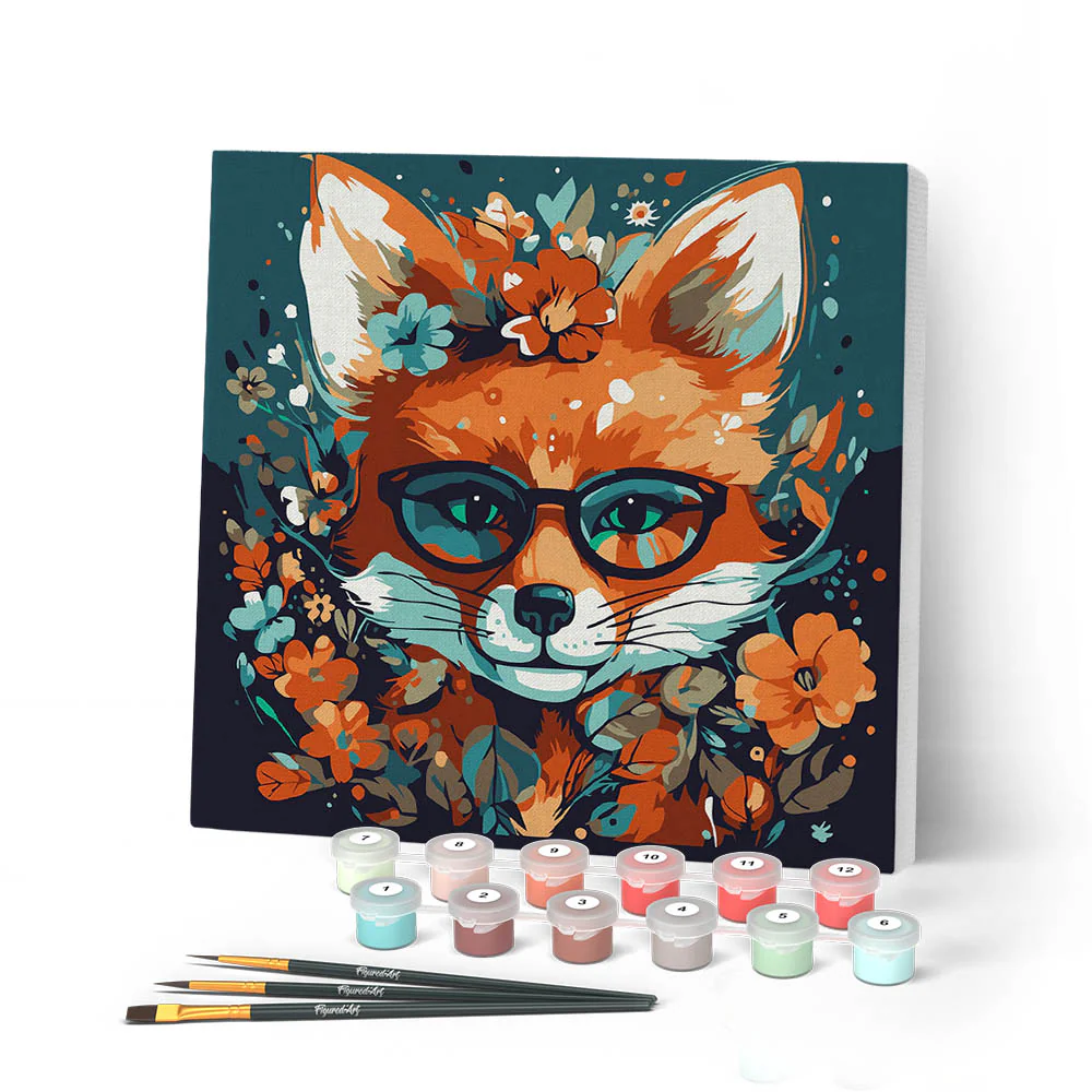 Mini Paint by numbers Fantasy fox and flowers 20x20cm already framed