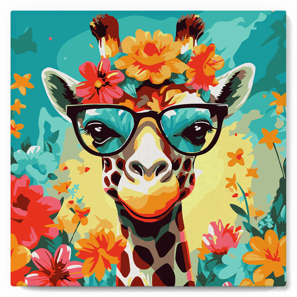 Mini Paint by numbers Fantasy Giraffe and Flowers 20x20cm already framed - Image 2