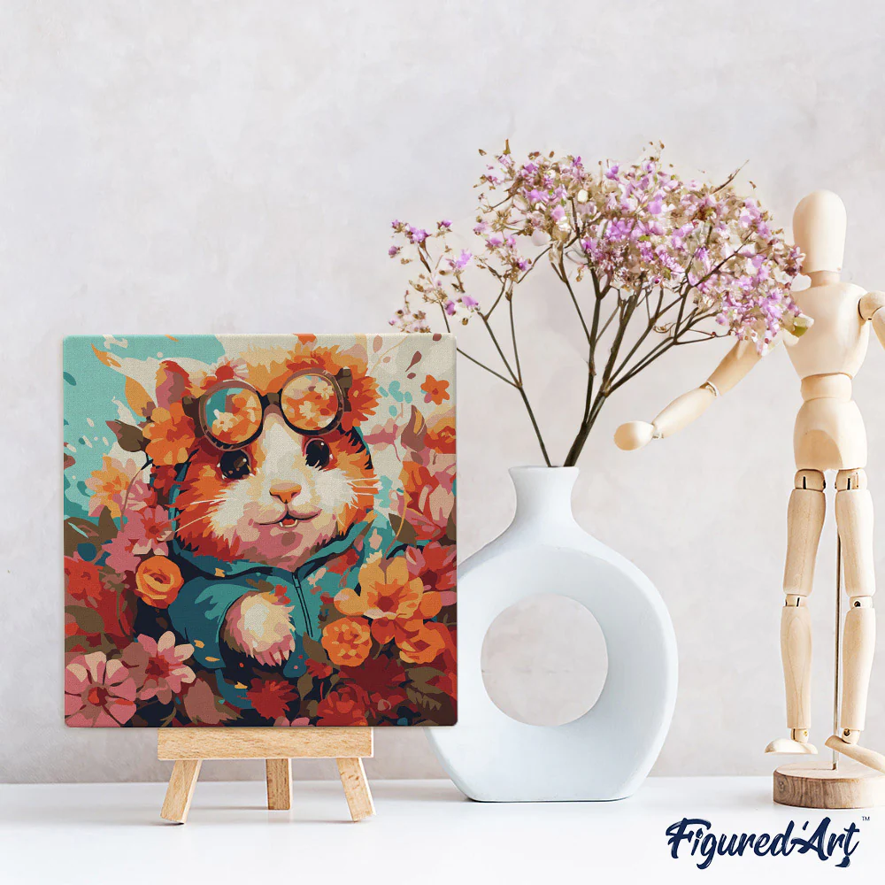 Mini Paint by numbers Fantasy Hamster and Flowers 20x20cm already framed - Image 3