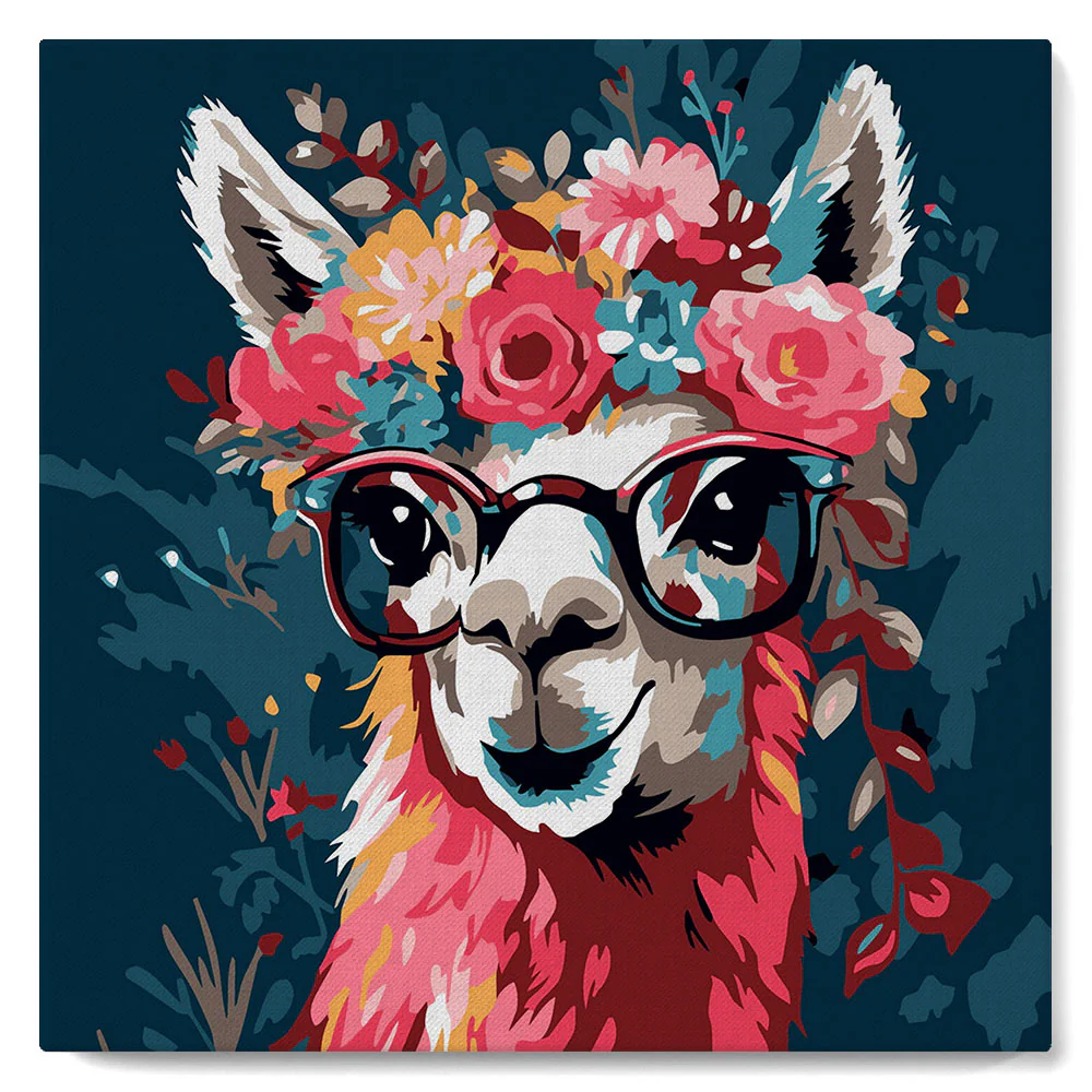 Mini Paint by numbers Fantasy llama and flowers 20x20cm already framed - Image 2