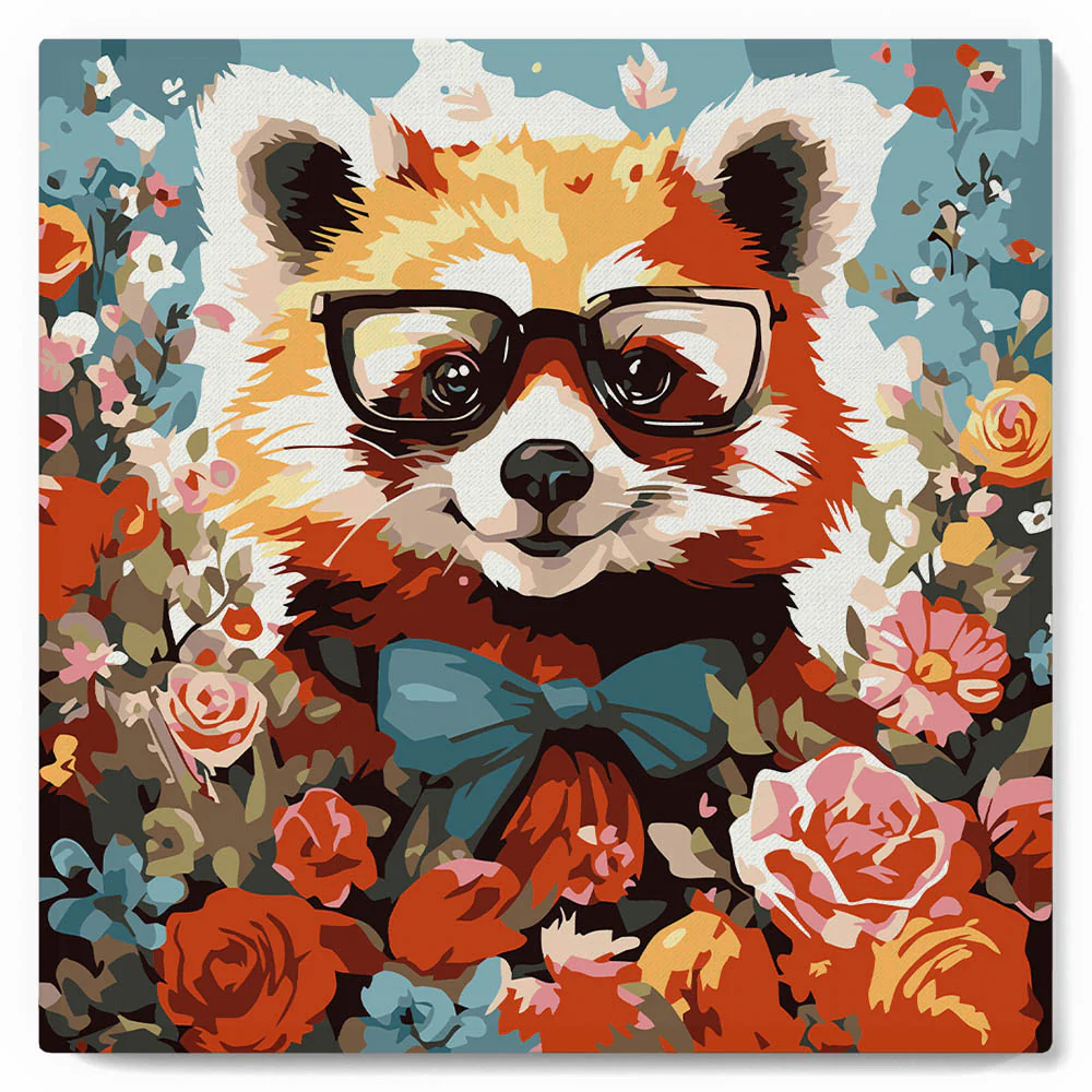 Mini Paint by numbers Fantasy Red Panda and Flowers 20x20cm already framed - Image 2