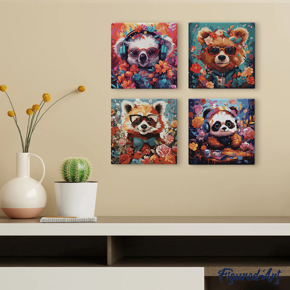 Mini Paint by numbers Fantasy Red Panda and Flowers 20x20cm already framed - Image 3