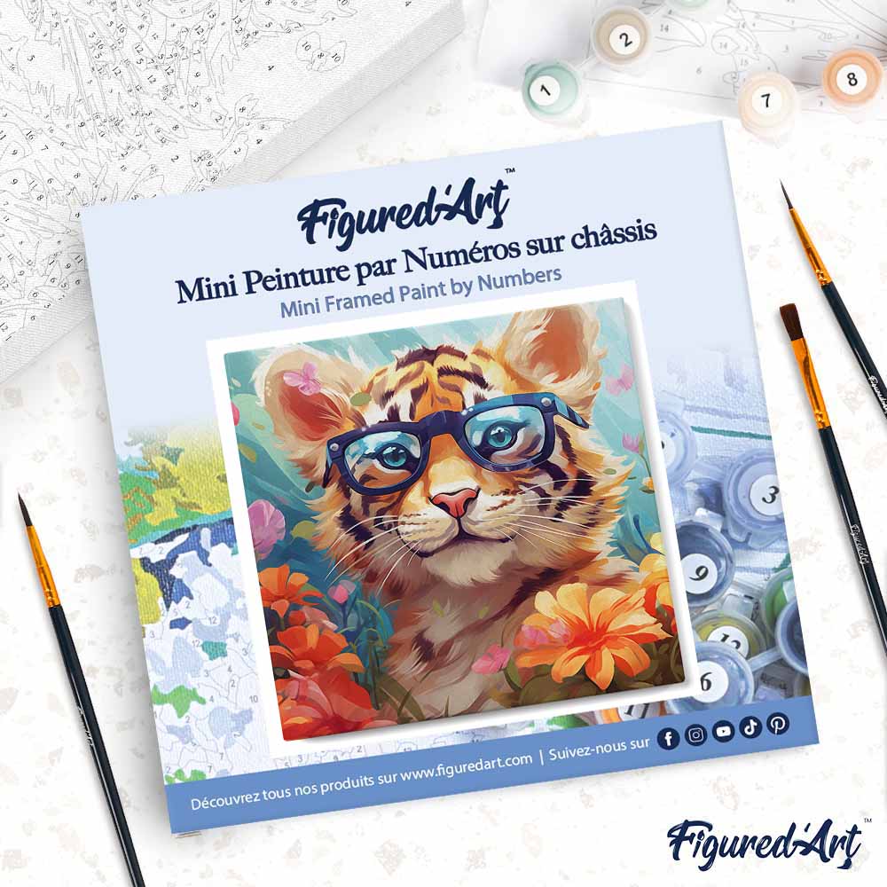 Mini Paint by numbers Fantasy Tiger Cub and Flowers 20x20cm already framed - Image 4
