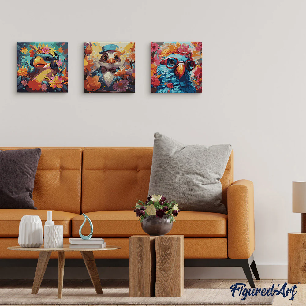 Mini Paint by numbers Fantasy Tuxedo Bird and Flowers 20x20cm already framed - Image 3