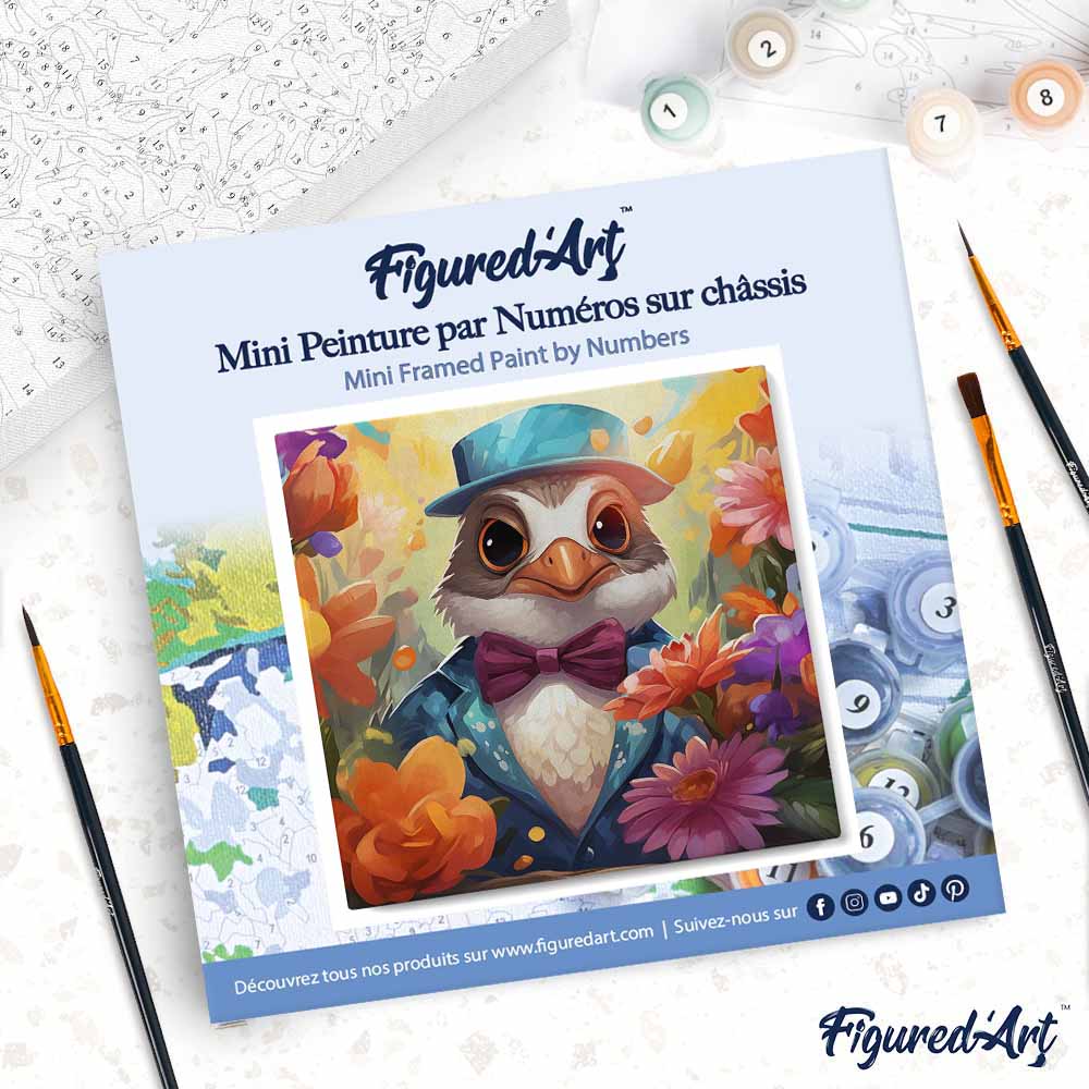 Mini Paint by numbers Fantasy Tuxedo Bird and Flowers 20x20cm already framed - Image 4