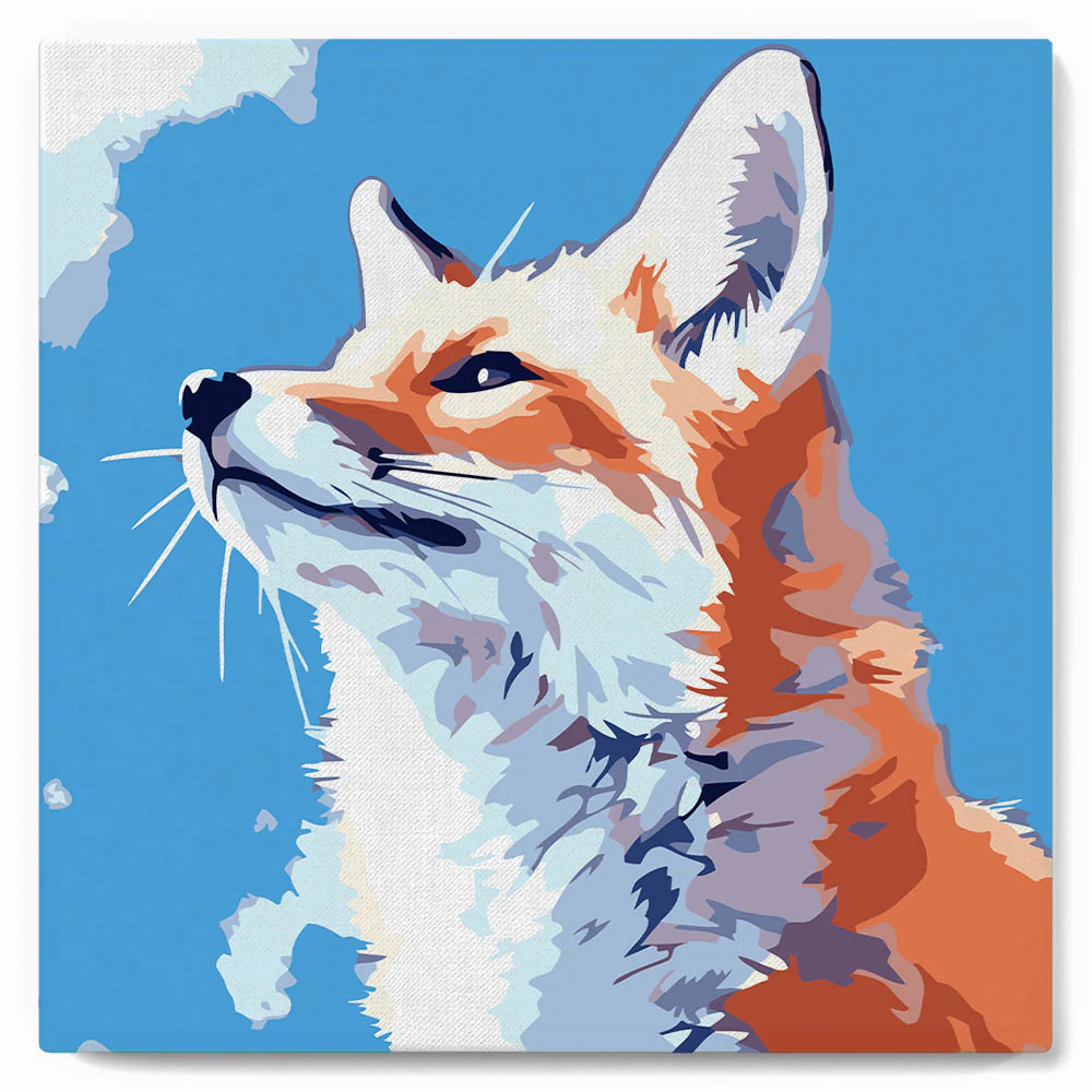 Mini Paint by numbers Fox with Blue Sky 20x20cm already framed - Image 2