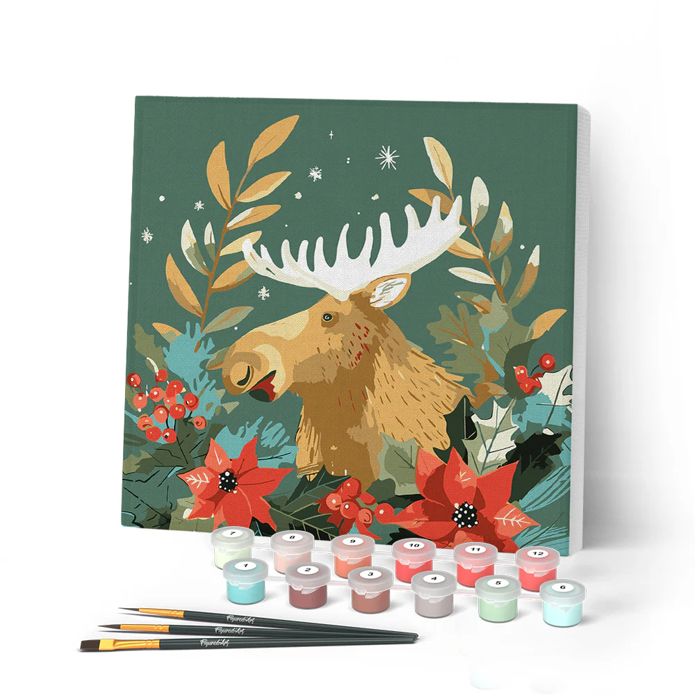 Mini Paint by numbers 8"x8" framed - Christmas Moose