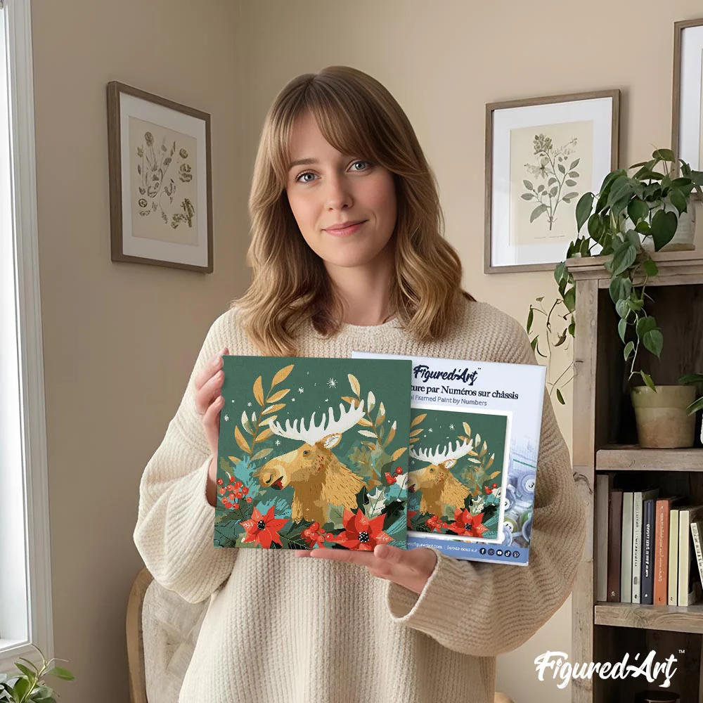 Mini Paint by numbers 8"x8" framed - Christmas Moose - Image 12