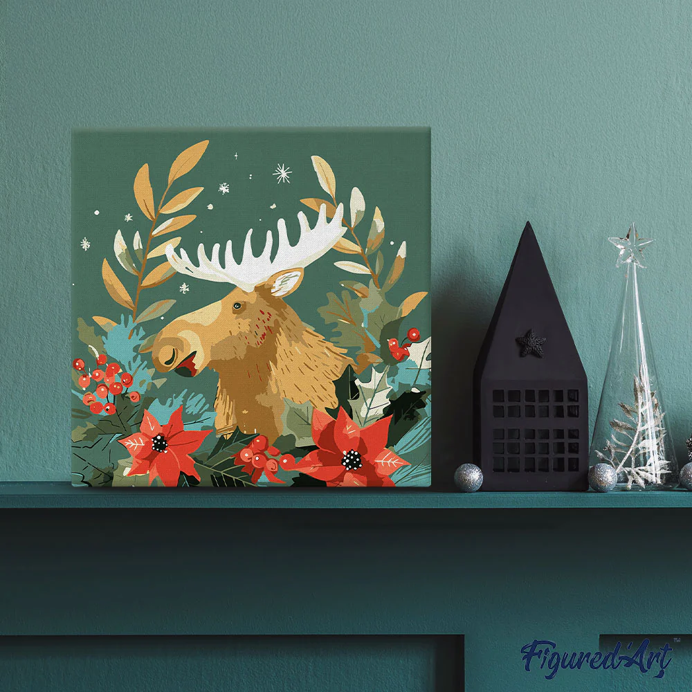 Mini Paint by numbers 8"x8" framed - Christmas Moose - Image 3