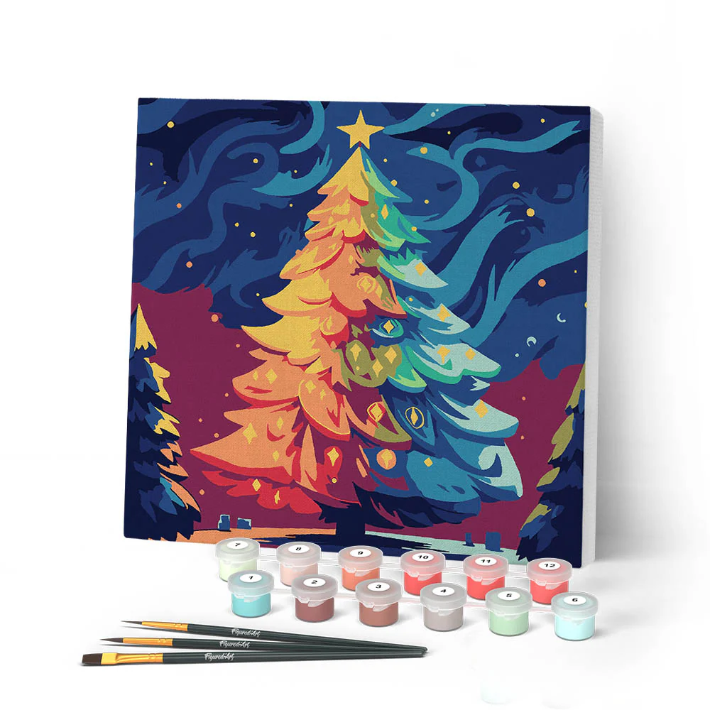 Mini Paint by numbers 8"x8" framed - Colorful Christmas Tree