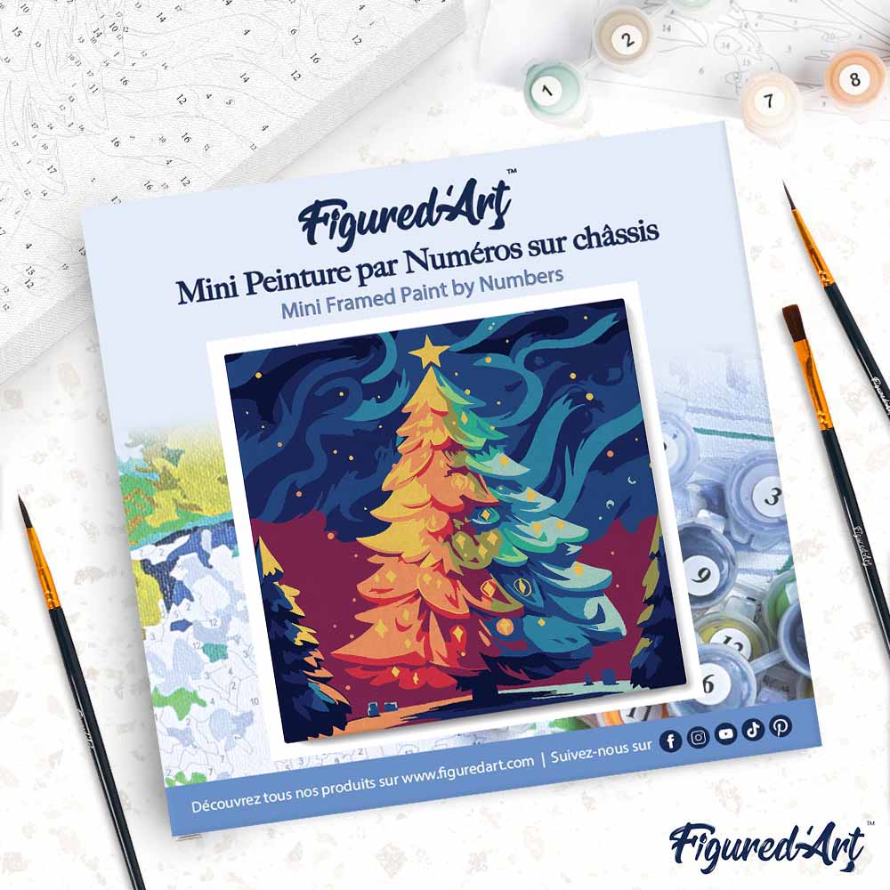 Mini Paint by numbers 8"x8" framed - Colorful Christmas Tree - Image 4