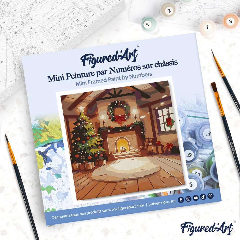 Mini Paint by numbers 8"x8" framed - Cozy Christmas Room - Image 4