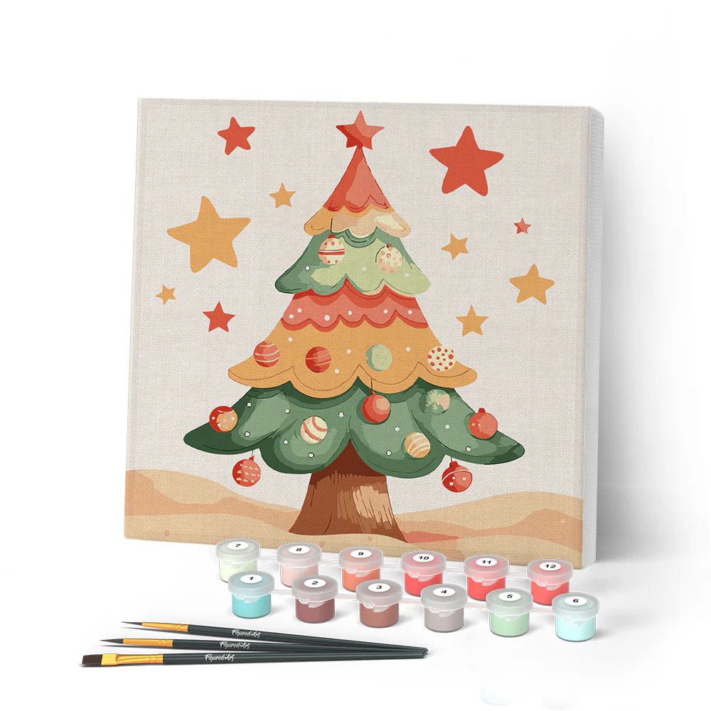 Mini Paint by numbers 8"x8" framed - Cute Christmas Tree