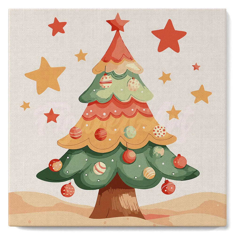 Mini Paint by numbers 8"x8" framed - Cute Christmas Tree - Image 2