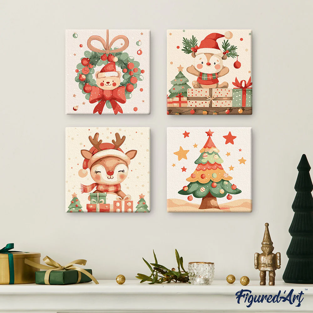 Mini Paint by numbers 8"x8" framed - Cute Christmas Tree - Image 3