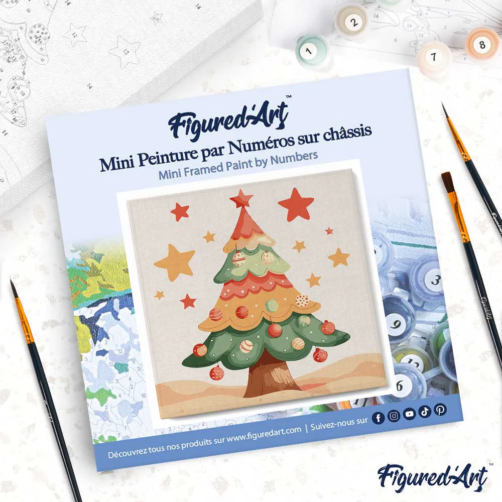 Mini Paint by numbers 8"x8" framed - Cute Christmas Tree - Image 4
