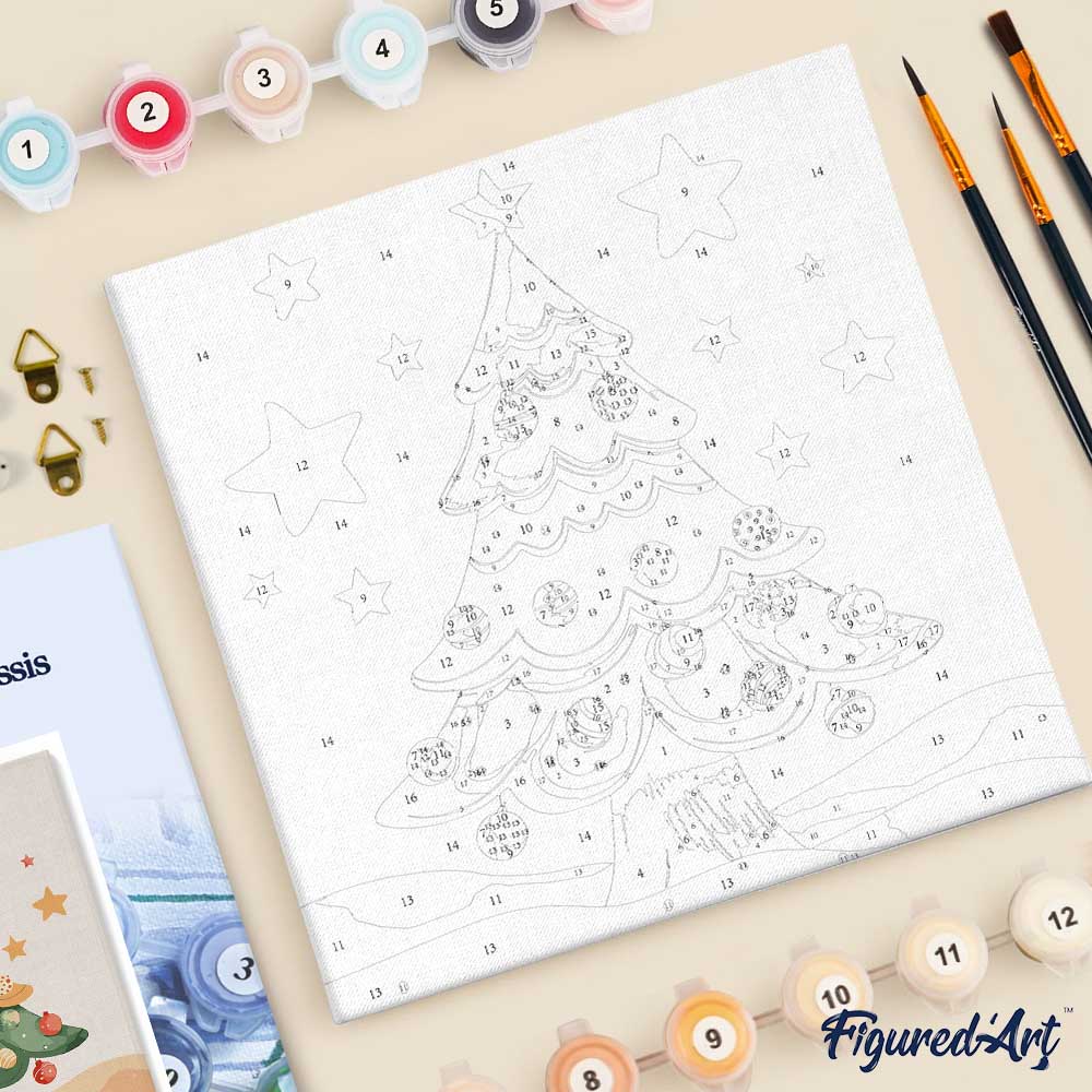 Mini Paint by numbers 8"x8" framed - Cute Christmas Tree - Image 5