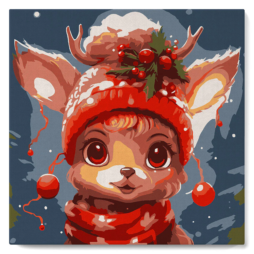 Mini Paint by numbers 8"x8" framed - Cute Fantasy Reindeer - Image 2