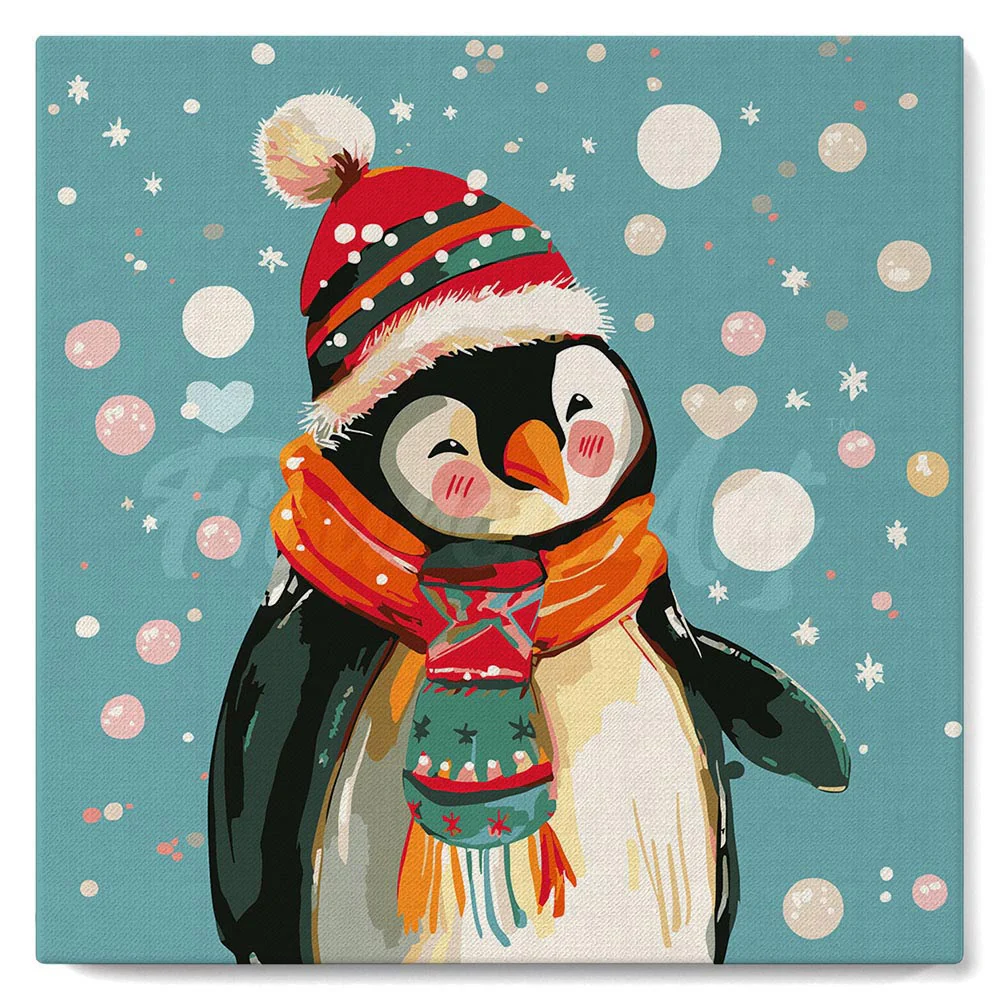 Mini Paint by numbers 8"x8" framed - Happy Penguin - Image 2