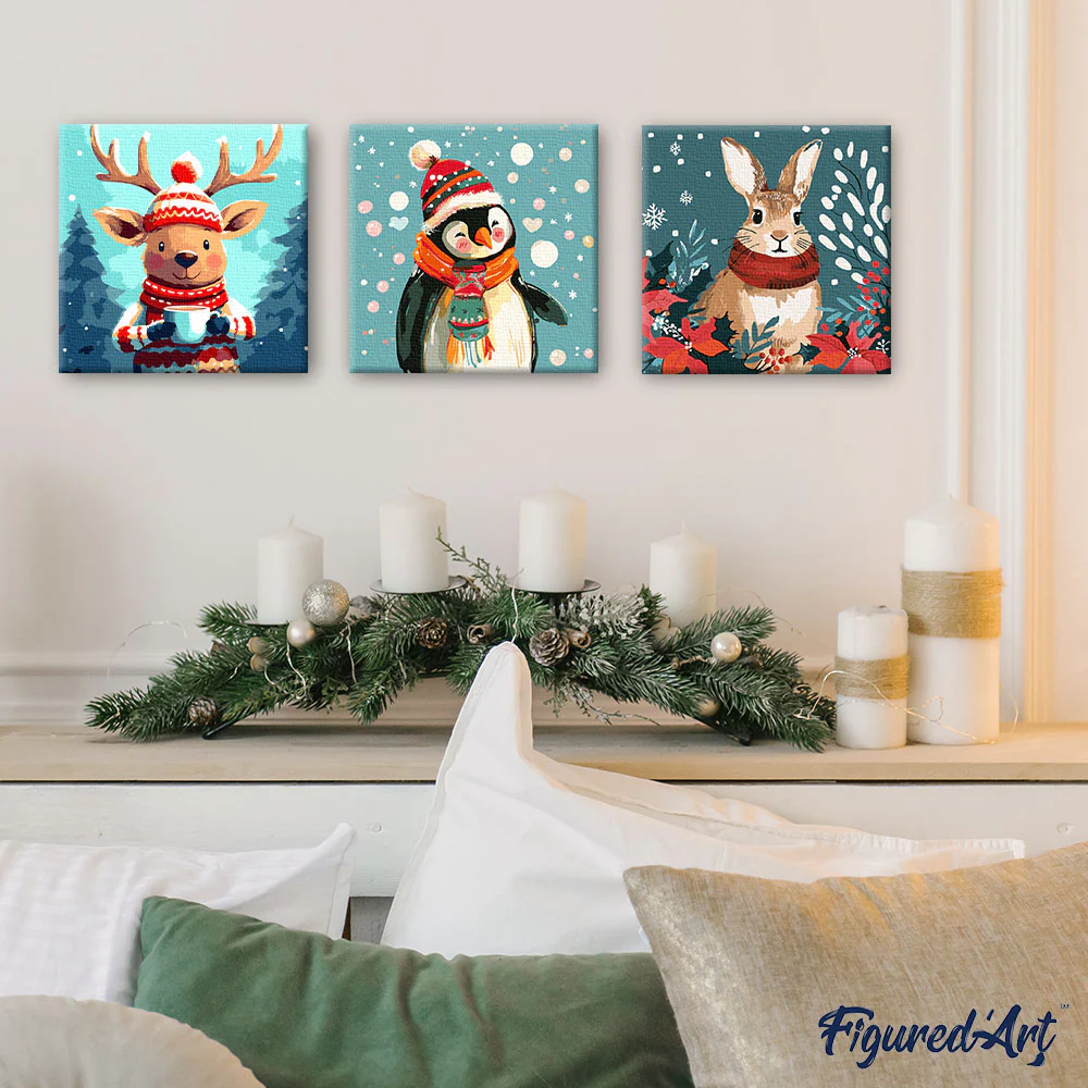 Mini Paint by numbers 8"x8" framed - Happy Penguin - Image 3