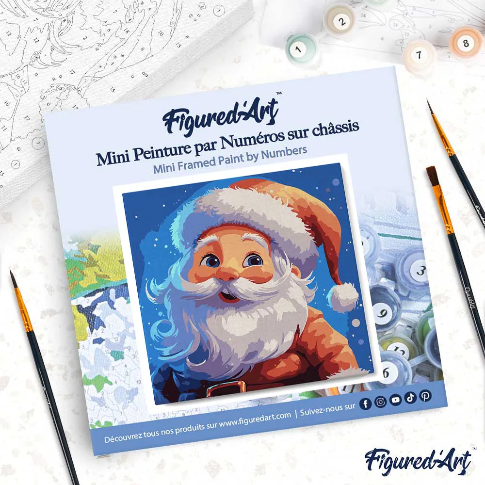 Mini Paint by numbers 8"x8" framed - Smiling Santa - Image 4