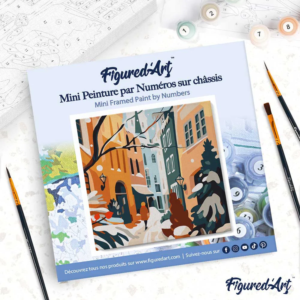 Mini Paint by numbers 8"x8" framed - Snowy Alley - Image 4