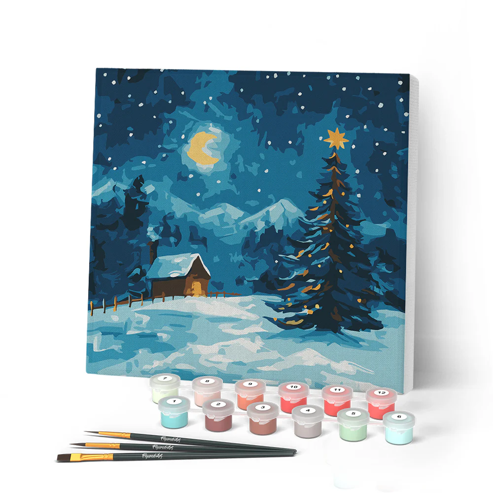 Mini Paint by numbers 8"x8" framed - Starry Christmas Night