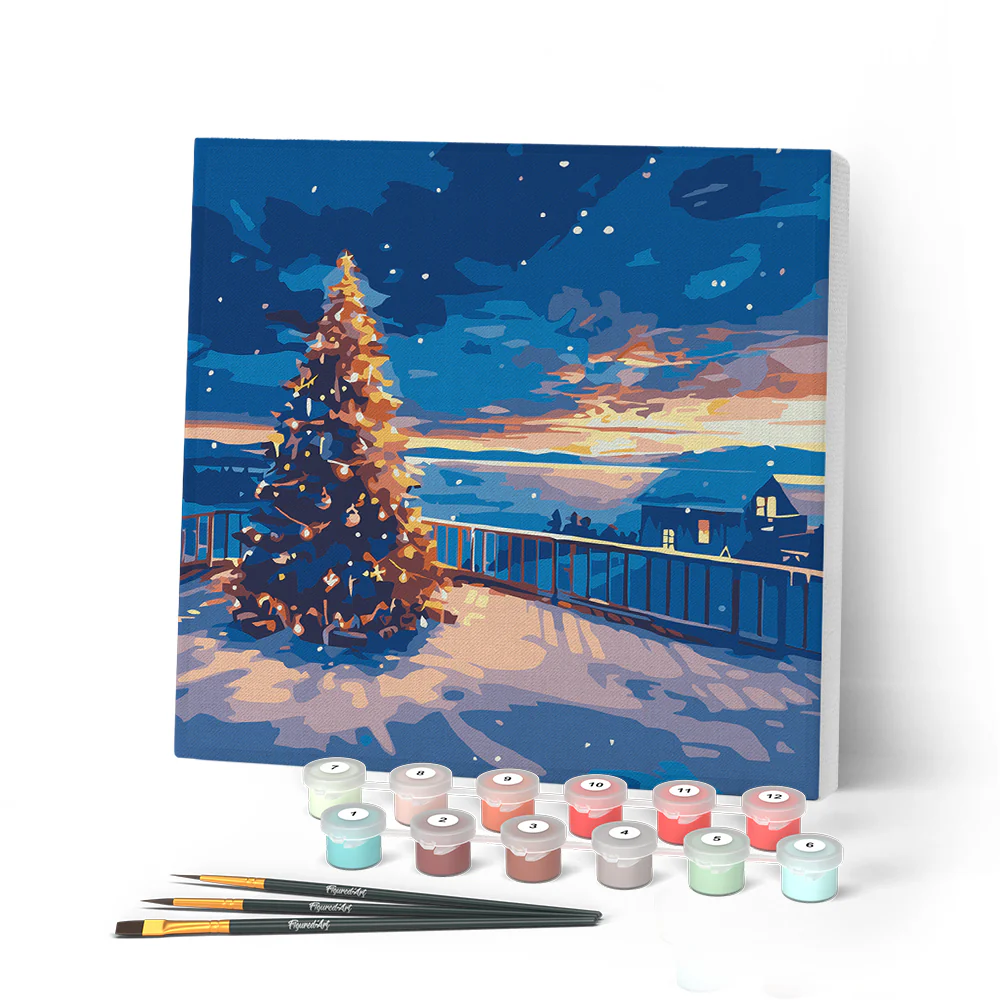 Mini Paint by numbers 8"x8" framed - Twinkle Christmas Sunset