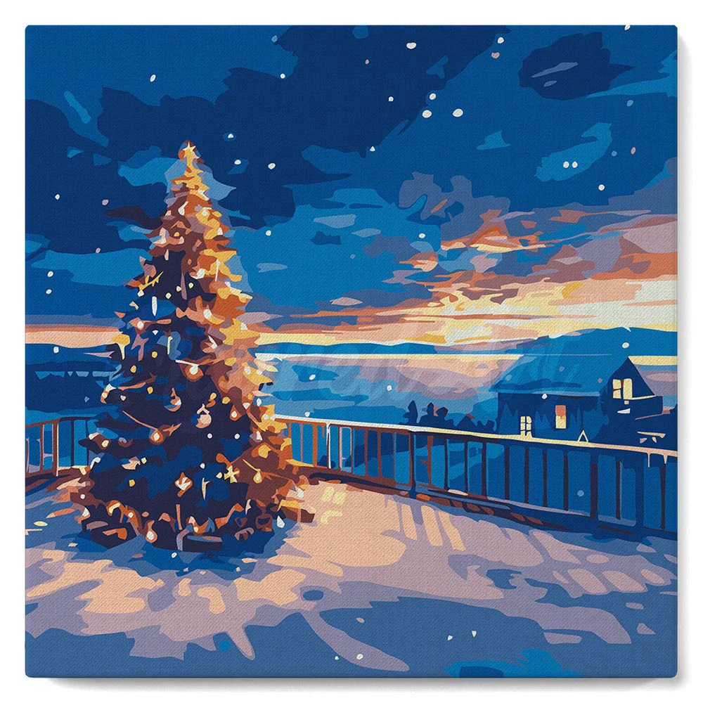 Mini Paint by numbers 8"x8" framed - Twinkle Christmas Sunset - Image 2