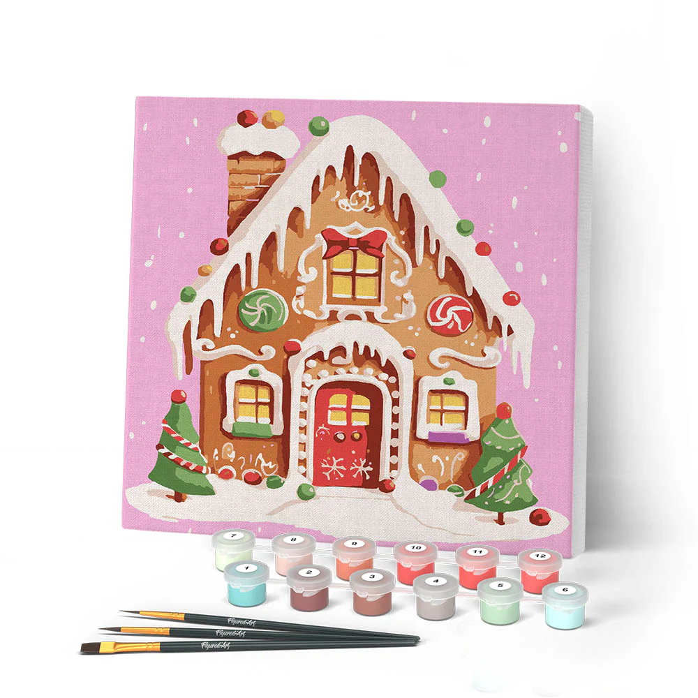 Mini Paint by numbers Gingerbread House 20x20cm already framed
