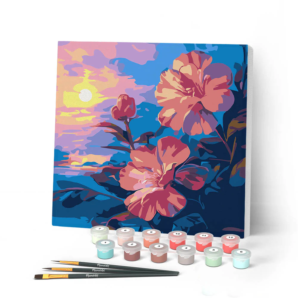 Mini Paint by numbers Hibiscus at Sunset 20x20cm already framed