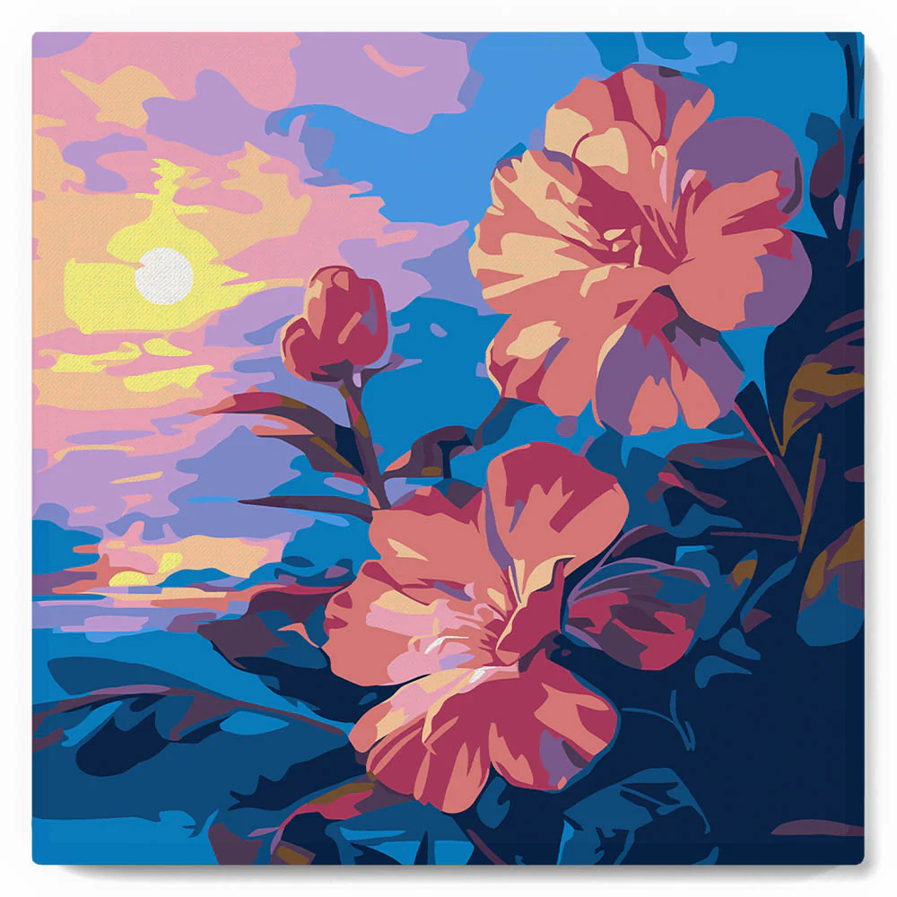 Mini Paint by numbers Hibiscus at Sunset 20x20cm already framed - Image 2