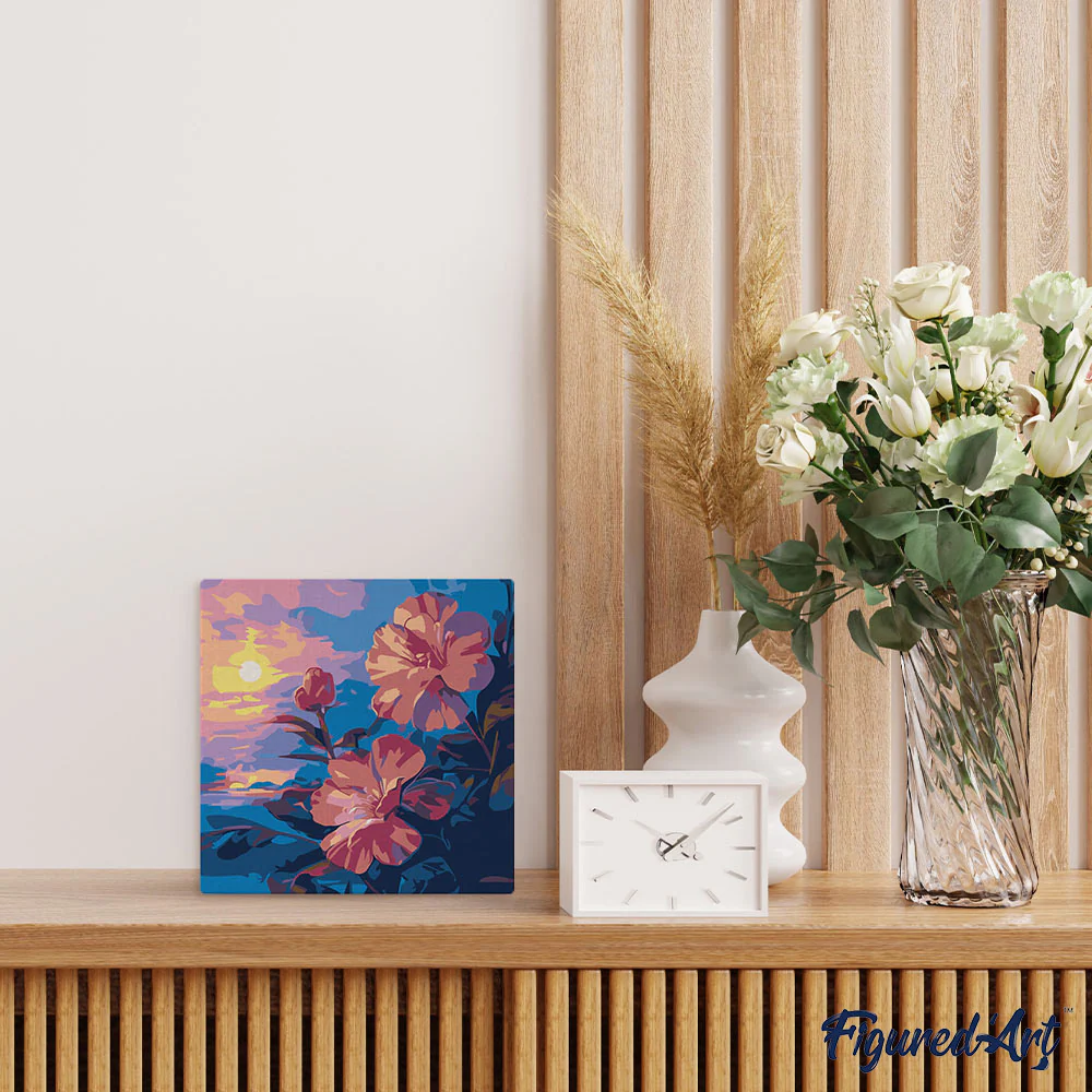 Mini Paint by numbers Hibiscus at Sunset 20x20cm already framed - Image 3