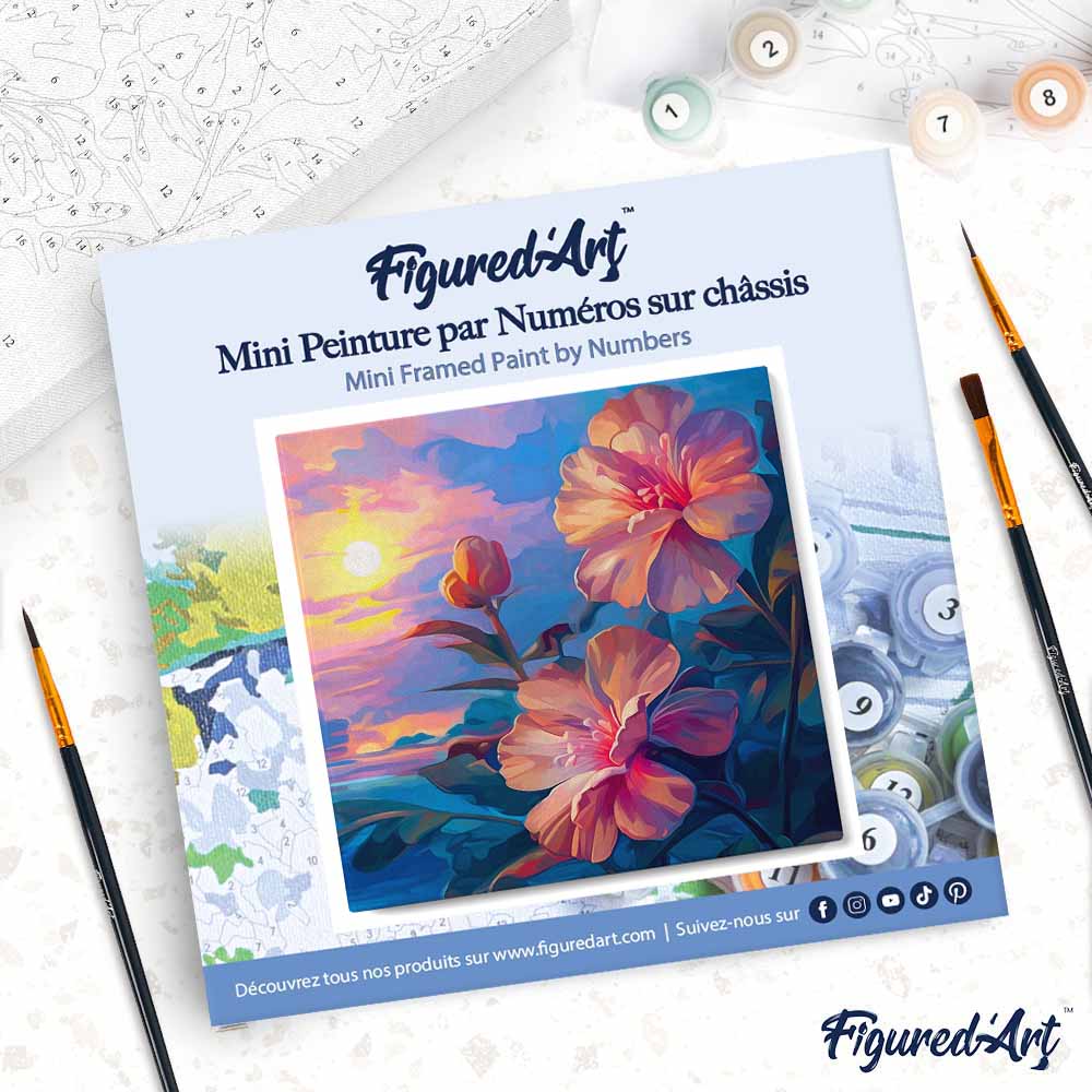 Mini Paint by numbers Hibiscus at Sunset 20x20cm already framed - Image 4
