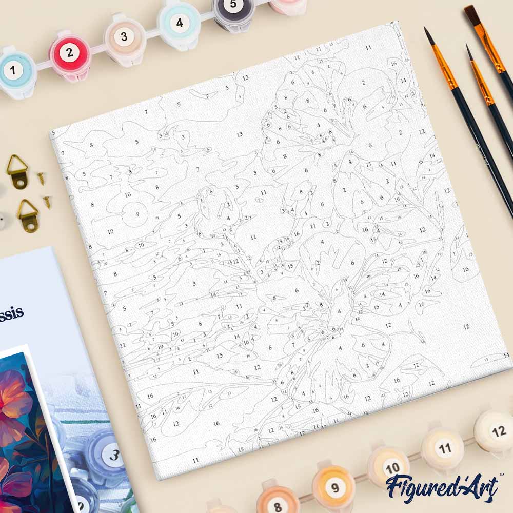 Mini Paint by numbers Hibiscus at Sunset 20x20cm already framed - Image 5