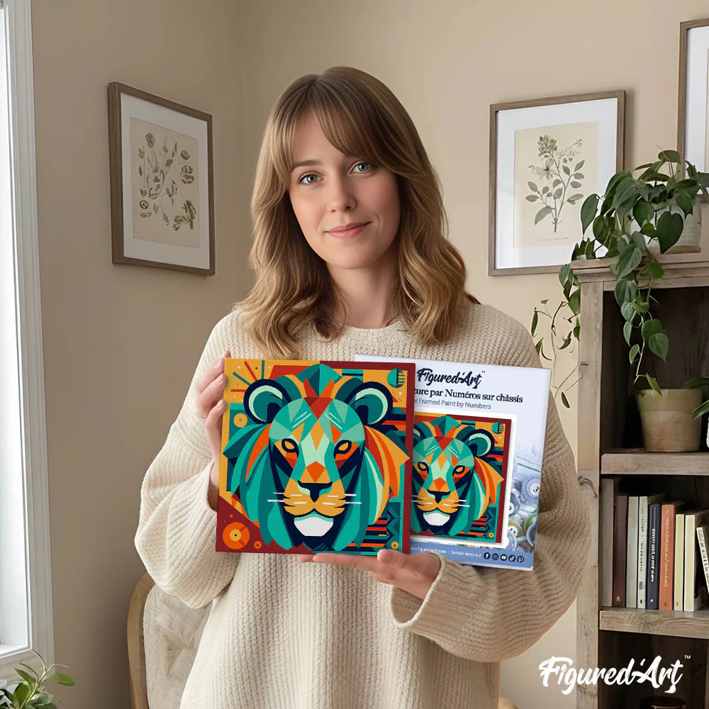 Mini Paint by numbers Lion Art-Deco Inspired Abstract 20x20cm already framed - Image 12