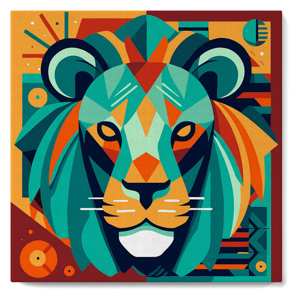 Mini Paint by numbers Lion Art-Deco Inspired Abstract 20x20cm already framed - Image 2