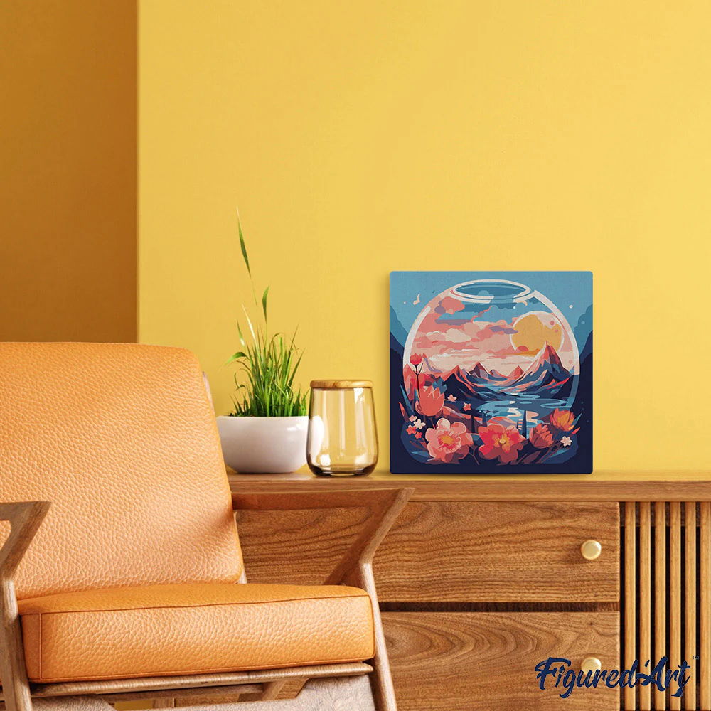 Mini Paint by numbers Mountains in the Glass Globe 20x20cm already framed - Image 3