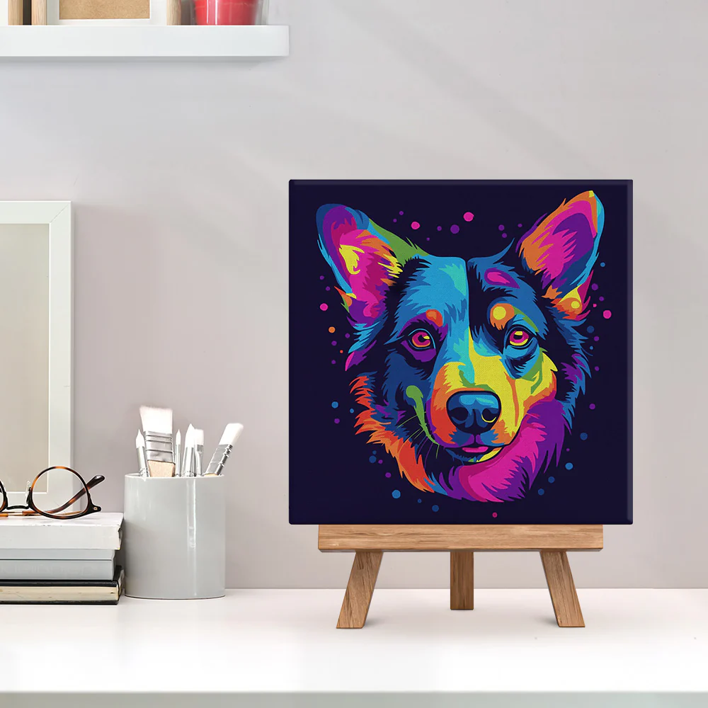 Mini Paint by numbers Neon Dog Abstract Pop Art 20x20cm already framed - Image 3