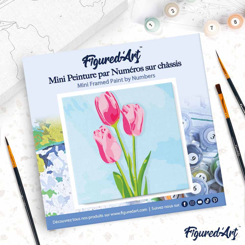 Mini Paint by numbers Pink Tulips and Blue Sky 20x20cm already framed - Image 4