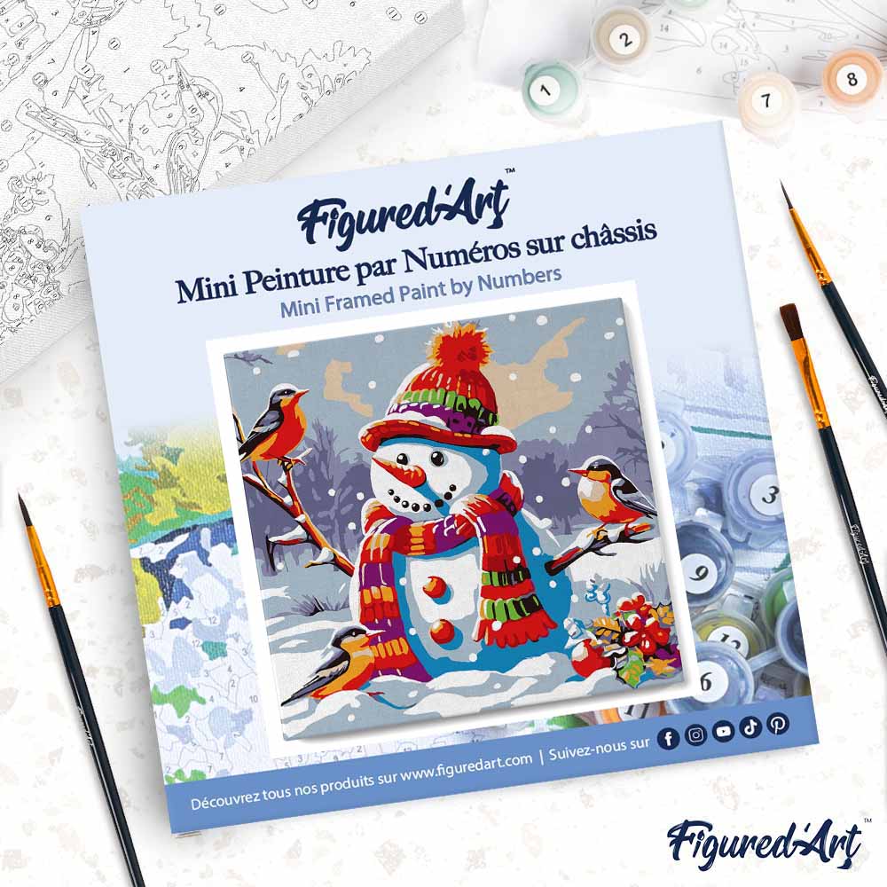 Mini Paint by numbers Snowman and Birds 20x20cm already framed - Image 4