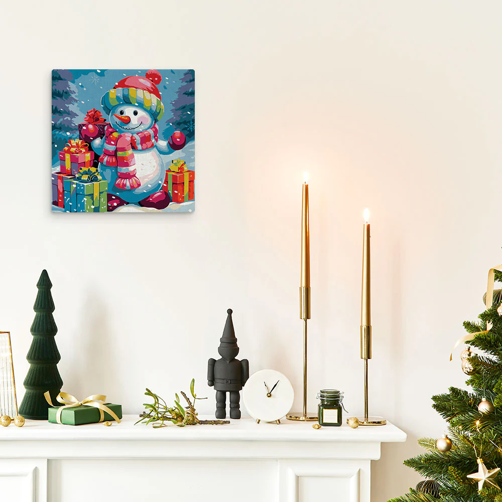 Mini Paint by numbers Snowman and Gifts in Snow 20x20cm already framed - Image 3