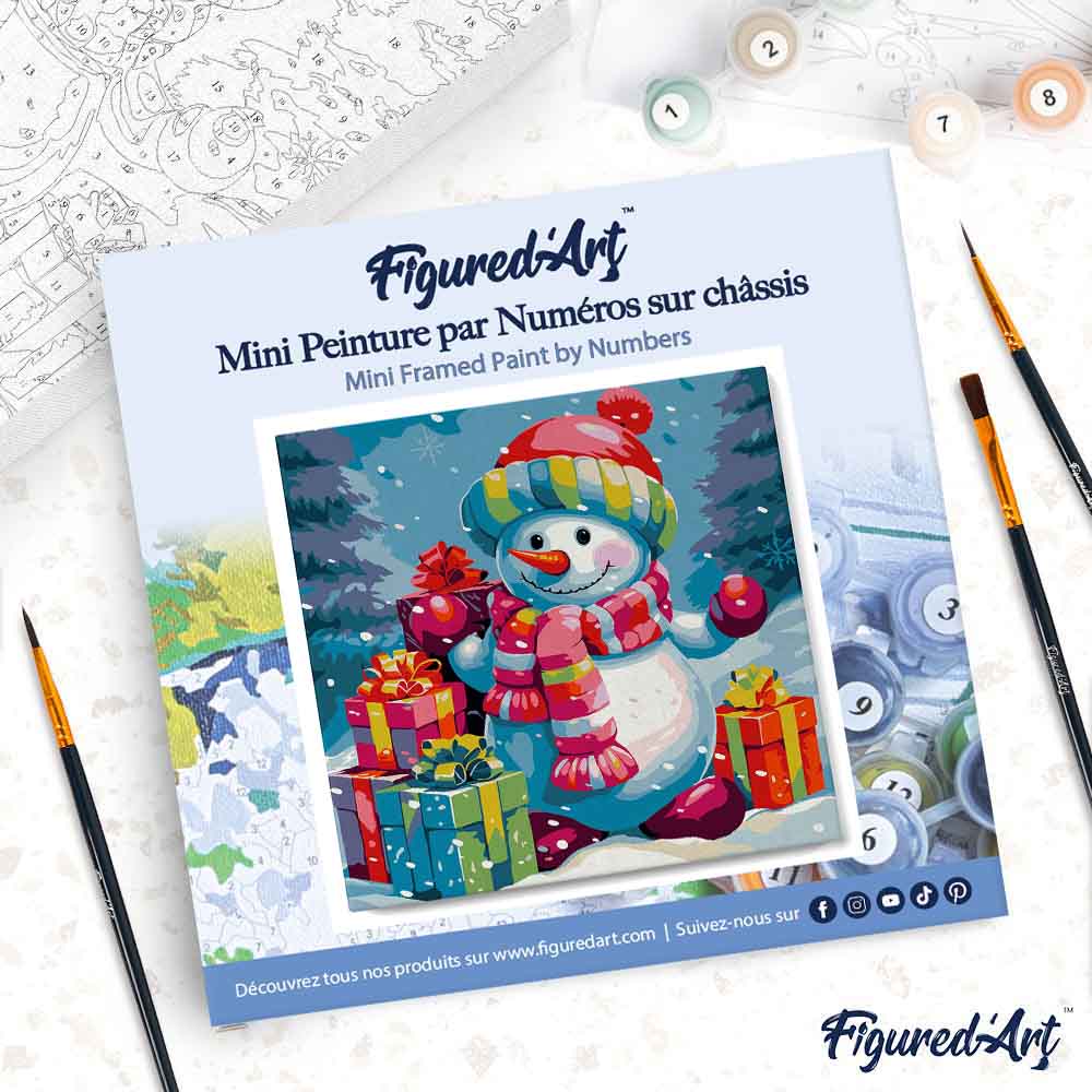 Mini Paint by numbers Snowman and Gifts in Snow 20x20cm already framed - Image 4