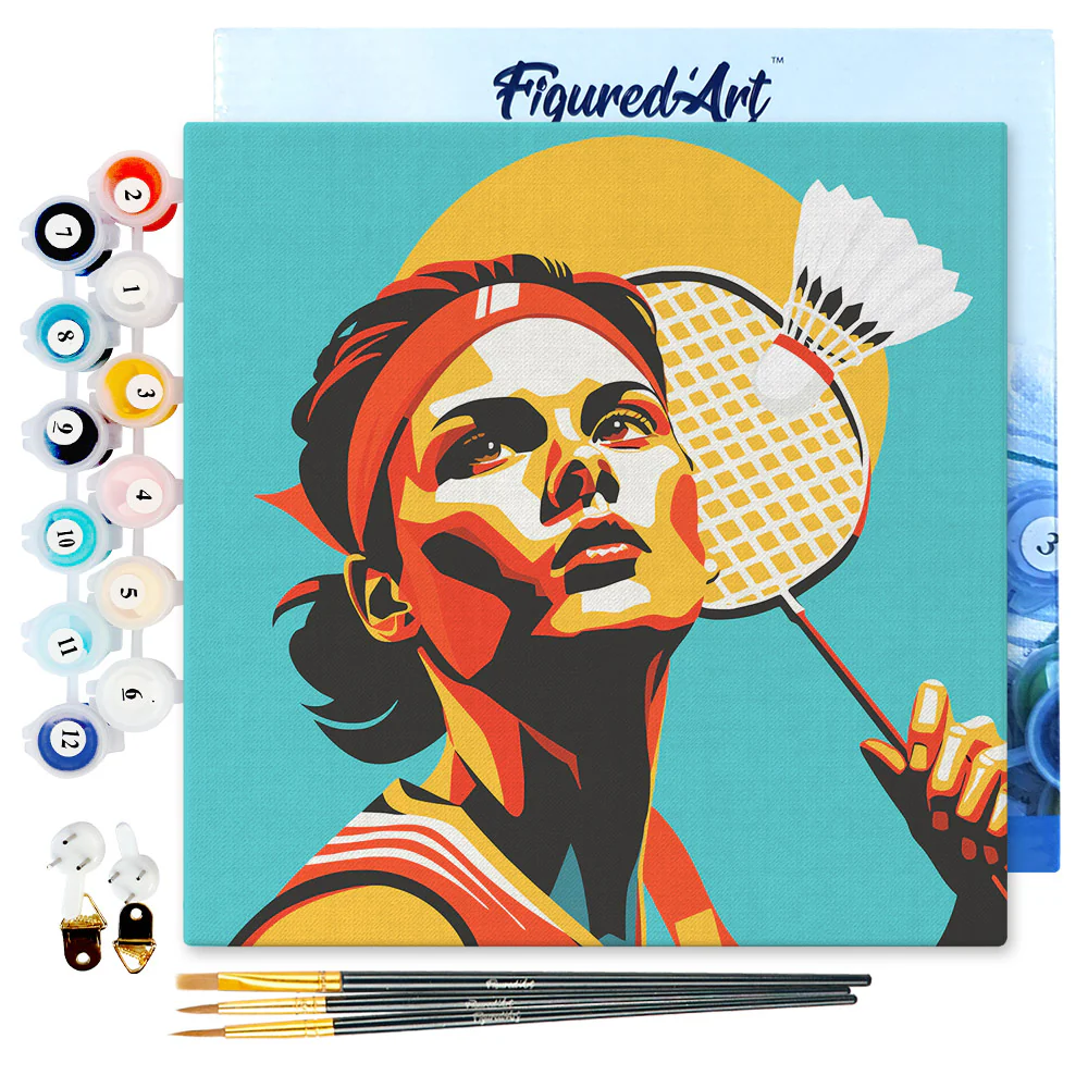 Mini Paint by numbers Sport Poster Badminton 20x20cm already framed - Image 5