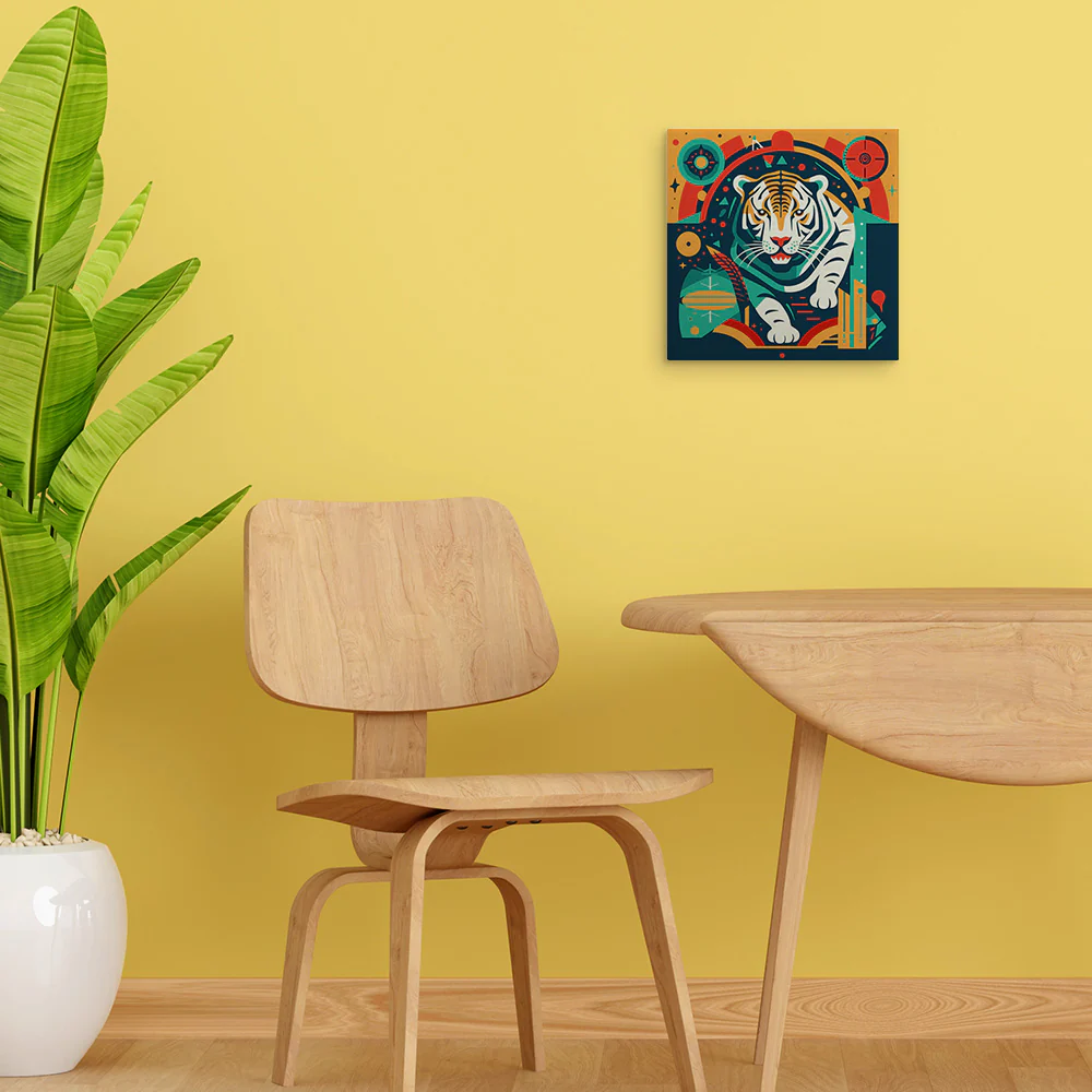 Mini Paint by numbers Tiger Art-Deco Inspired Abstract 20x20cm already framed - Image 3