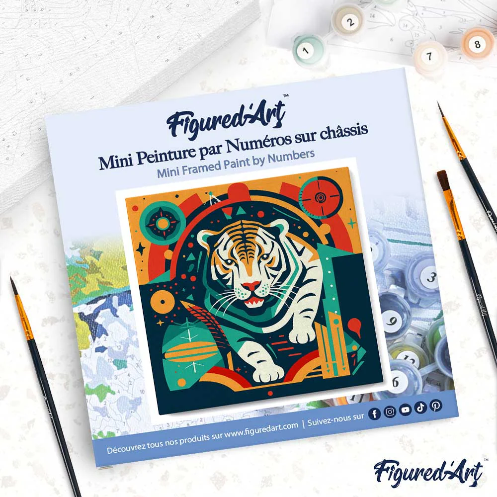 Mini Paint by numbers Tiger Art-Deco Inspired Abstract 20x20cm already framed - Image 4